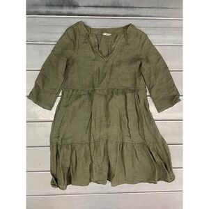 Francesca Bettini Shift Dress Womens Large Green 100% Linen Knee Length